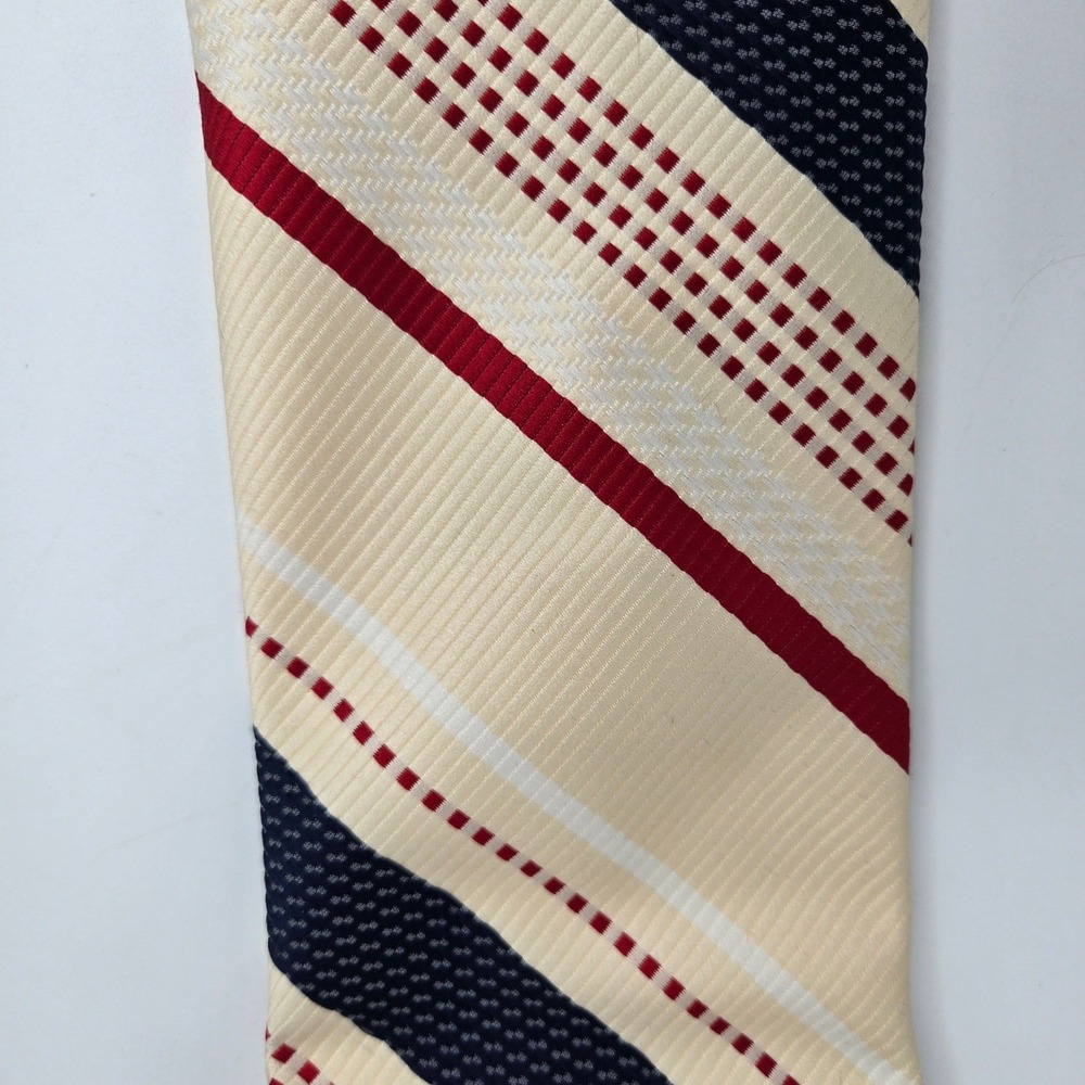 Vintage‎ Shillitos Mens Shops Striped tie Cream Navy Red Geometric retro kipper